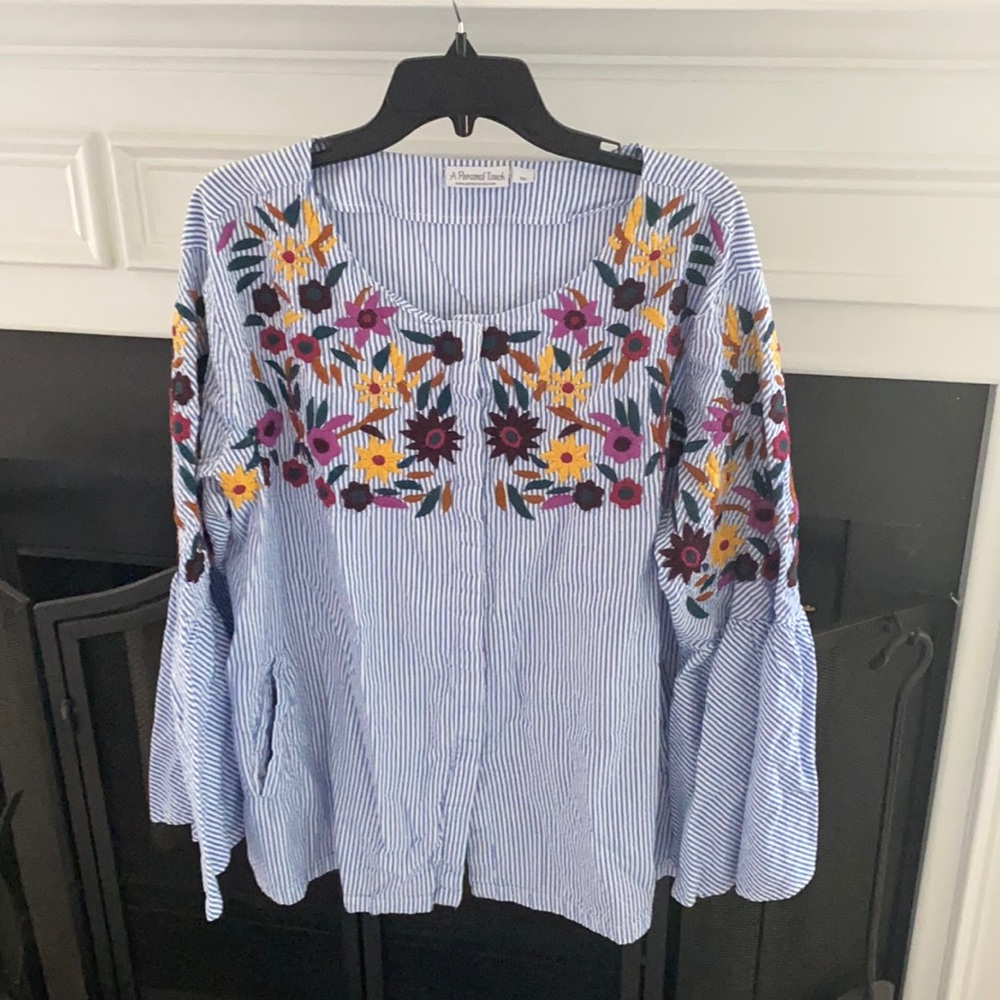 Blue and White Seer Sucker Top